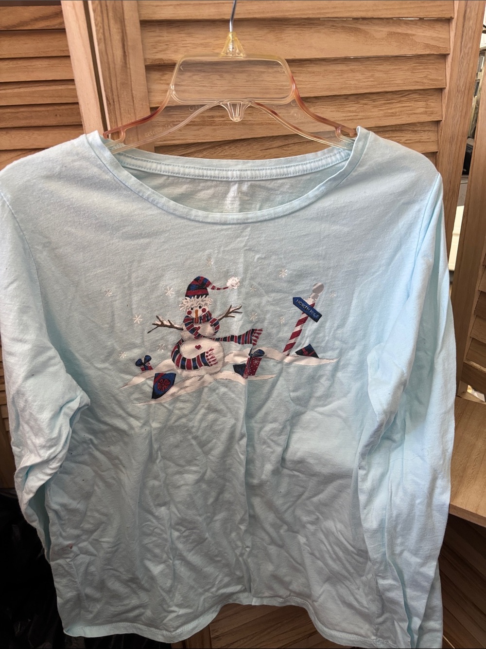 Light Blue Snowman Graphic Long-Sleeve Top XL